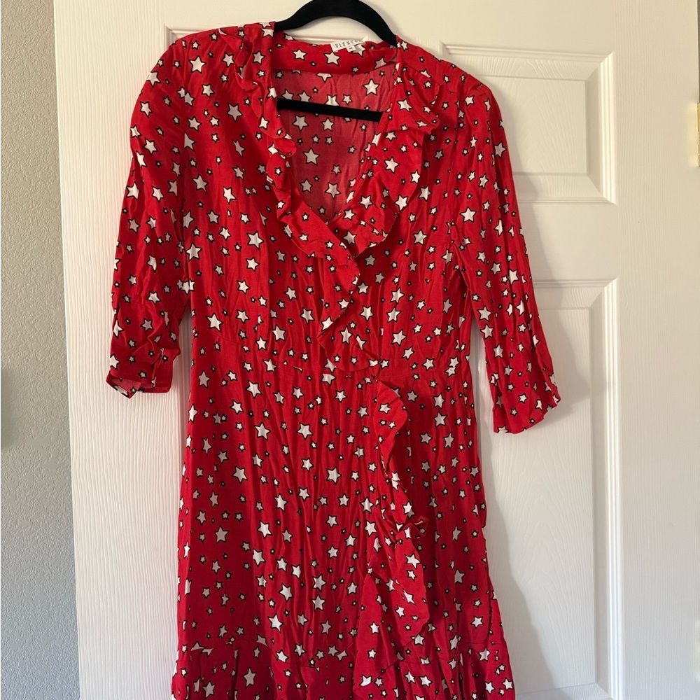 Elegant Red Star Pattern Long Sleeve Dress